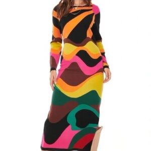 Never Fully Dressed Multicolor Long Sleeve Maxi Dress
